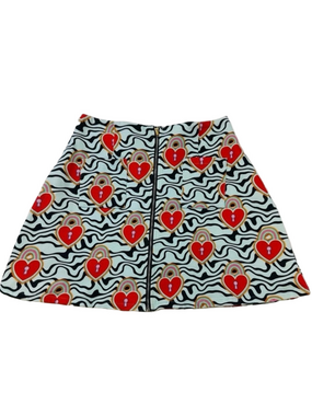 Hayley Elsaesser key heart skirt XS lined Aline zip front print twill mini mod